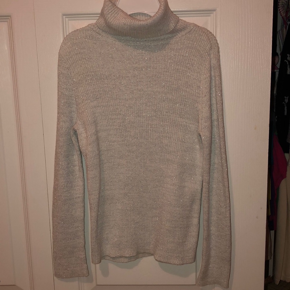 Greendog Metallic White Turtle Neck Knit Sweater S